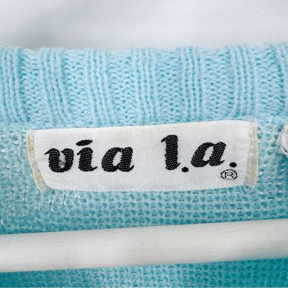 Vintage Via L.A. Paisley Knit Sweater Blue Medium - Picture 5 of 7